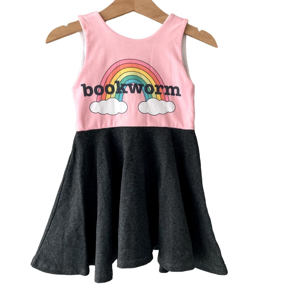 Malia + Kai Bookworm Rainbow Sleeveless Twirl Dress - Pink Gray - 2T